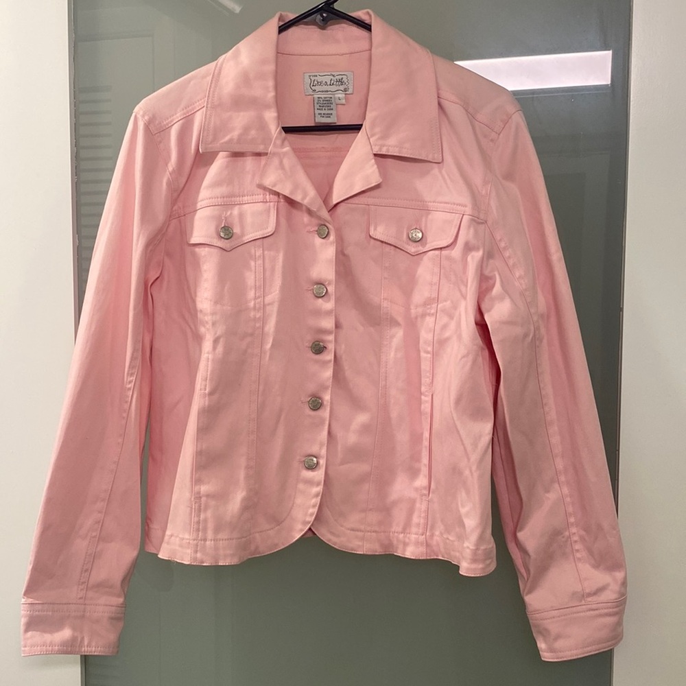 Vintage Y2K Early 2000s Light Pink Jean Jacket Barbiecore Sz L